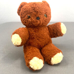 VTG 50s Teddy Bear Stuffed Animal Plush Toy Brown Worn Rugged Missing Pull Cabin